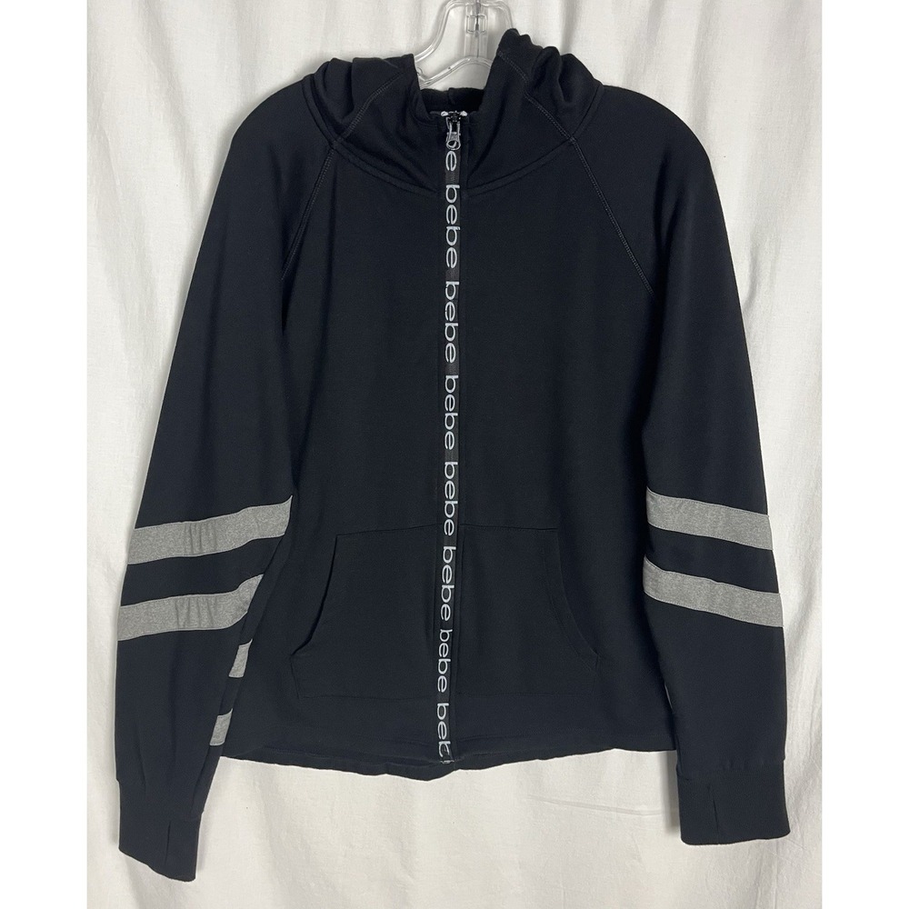 Bebe Sport Hoodie Womens XL Black Fleece Lined Raglan Sleeve Casual Full Zip